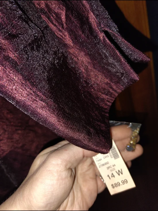 Women's Shimmery Beaded Burgundy Tiered Dress with Cropped Jacket - Picture 5 of 7